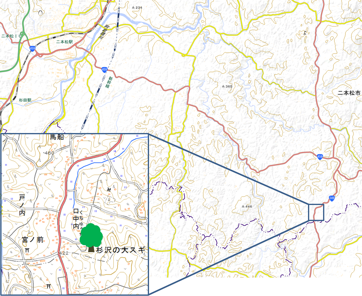 杉沢の大スギの地図
