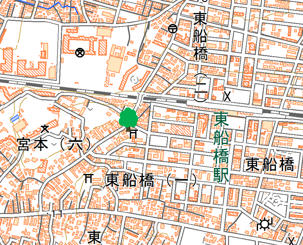 千葉県船橋市「道祖神社のイチョウ」の地図